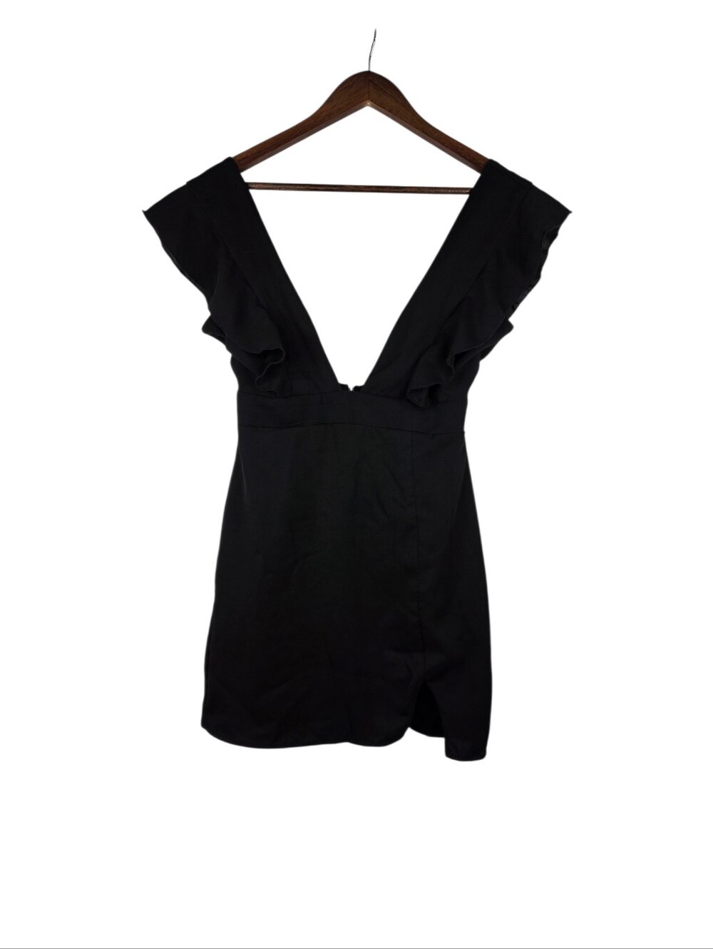 Superdown Harlow Mini Little Black Dress Feminine Deep V-Neck Date Night (S) New